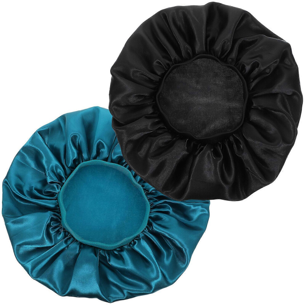 Kricely (As Show, One Size) 2Pcs Sleeping Bonnet Satin Decorative Elastic Sleeping Cap Decorative Sleep Hat