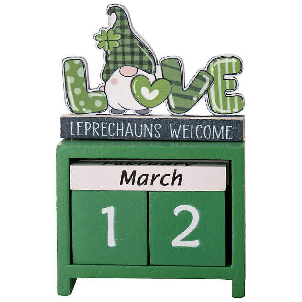 Kricely (12.00X7.50x3.50cm, Picture 2) Tabletop Calendar St. Patrick's Day Calendar Unique Wooden Desktop St. Patrick's Day Gift