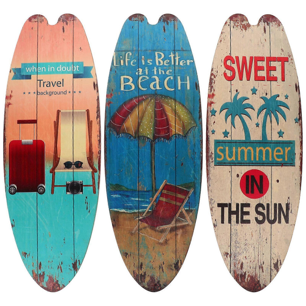 Kricely (As Show, One Size) 3Pcs Surfboard Decoration Wooden Surfboard Statue Wall Sculpture Decor Ornament Wall Hanging Sculpture