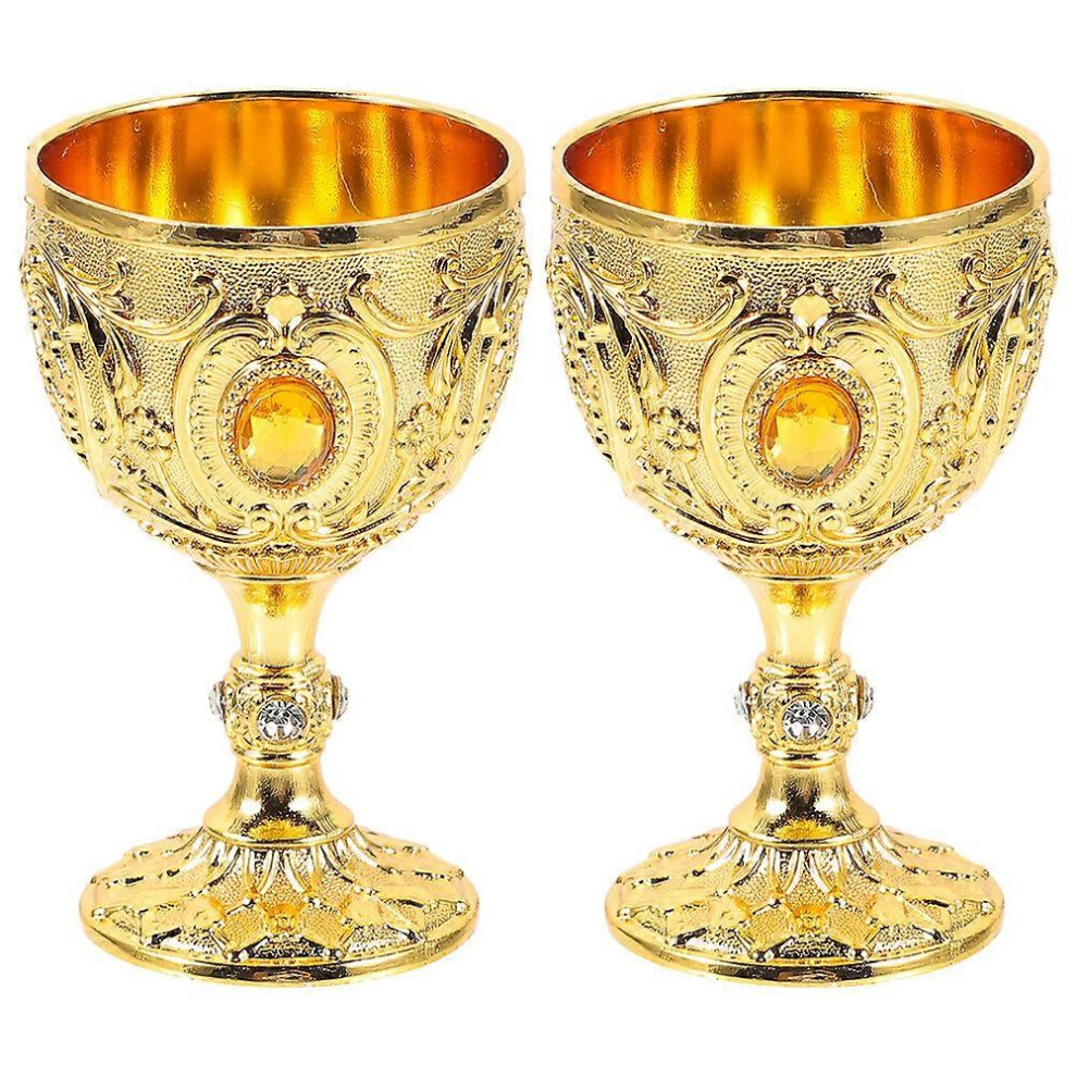 Kricely Golden (, One Size) 2Pcs European Style Liquor Cup Retro Wine Cup Drinking Liquor Cup Embossed Wine Cup