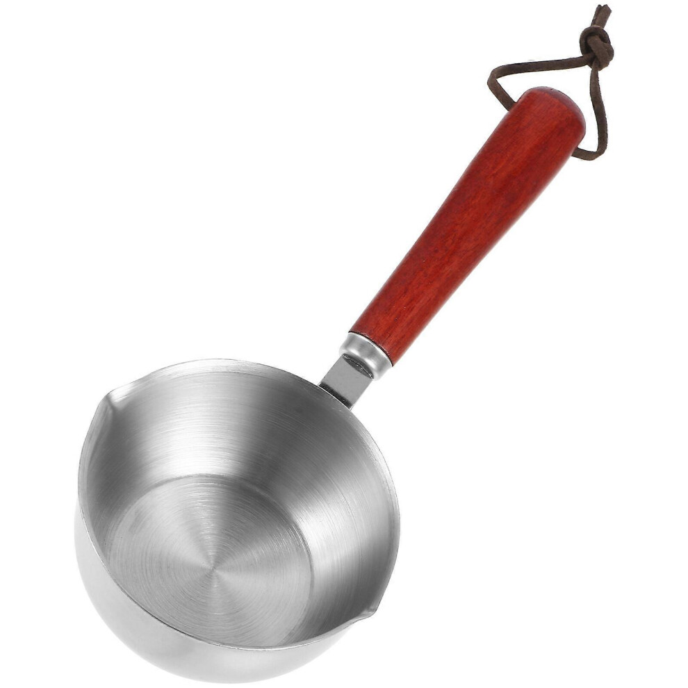 Kricely (22.10X11.60x5.80cm, As Shown 1) Mini Milk Warmer Pot Butter Warmer Stainless Steel Small Milk Saucepan With Wood Handle