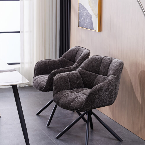 (Grey) Set of 2 Chenille Padded Dining Chair