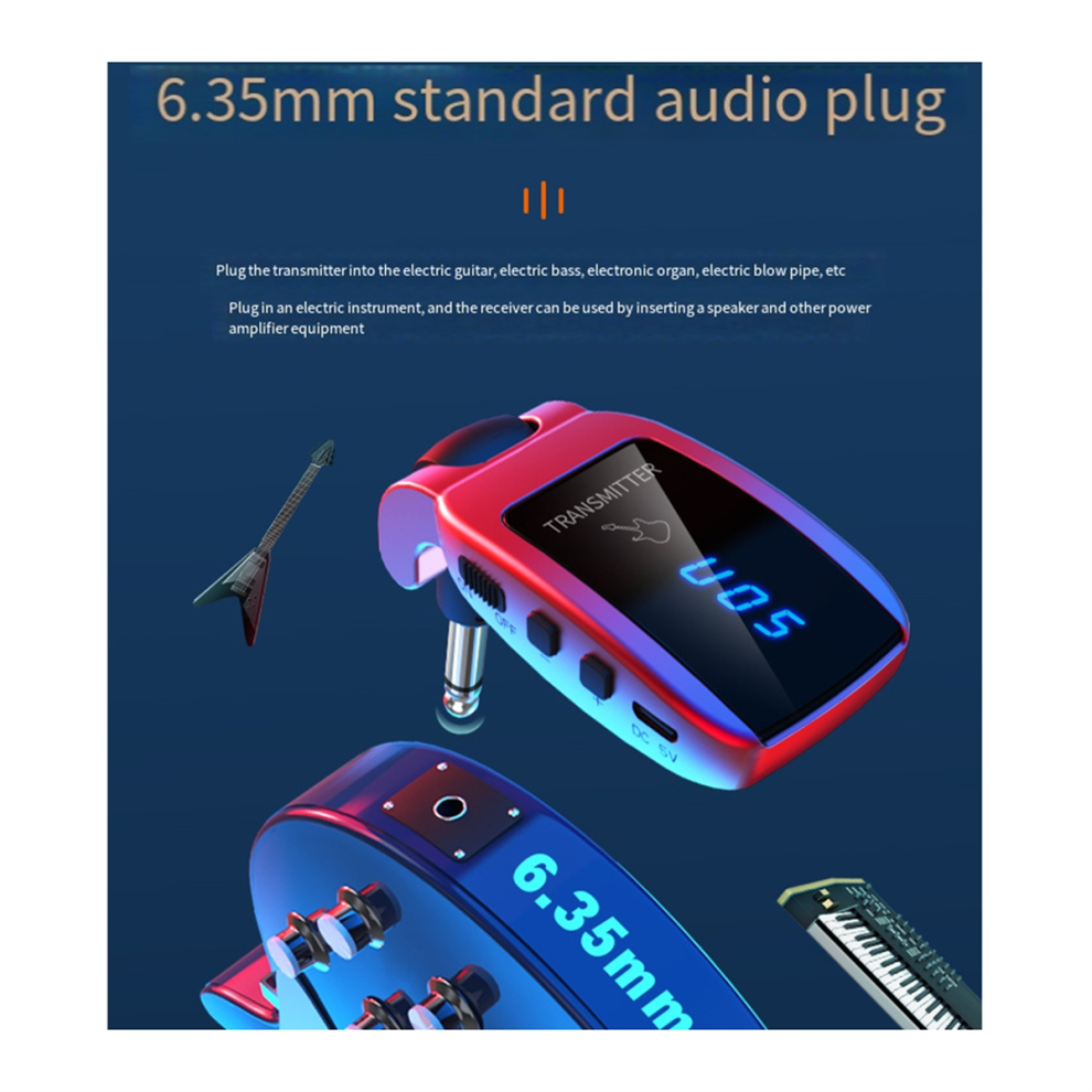 Sistema Per Chitarra Wireless Schermo Led Ricaricabile Trasmettitore Uhf Ricevitore Per Electric Red