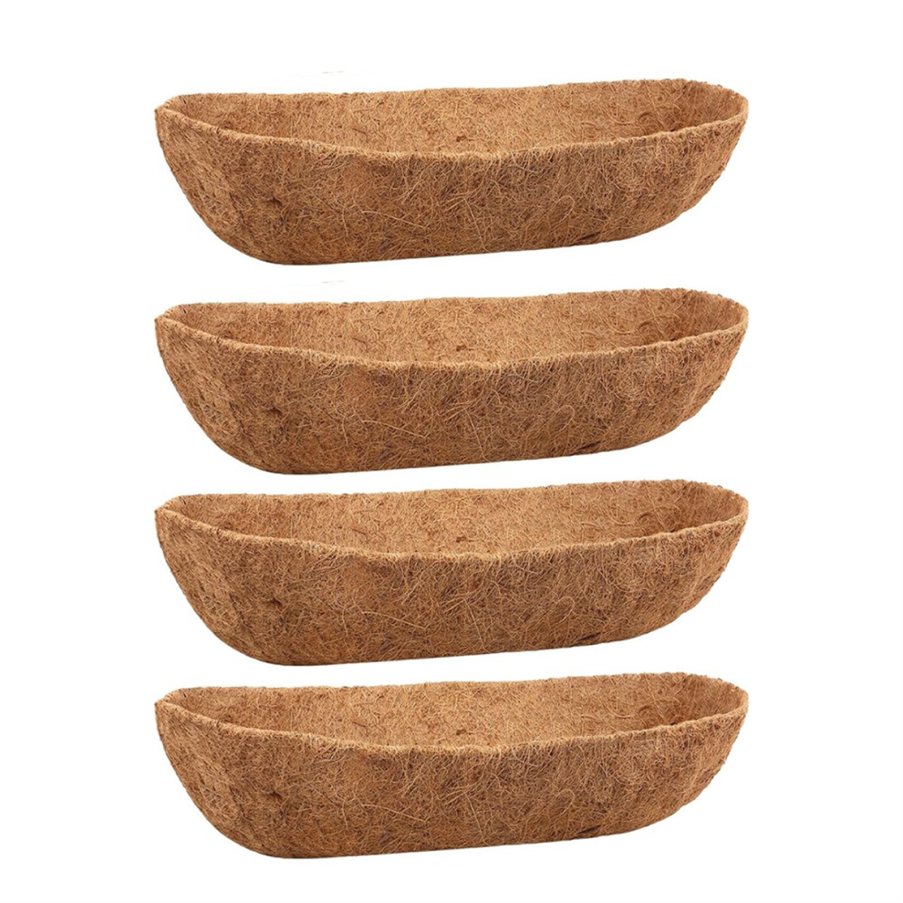 4 Pack 24 Inch Trough Coconut Liners, Natural Liners for Wall Planter, Window Basket Deck Railing Planter