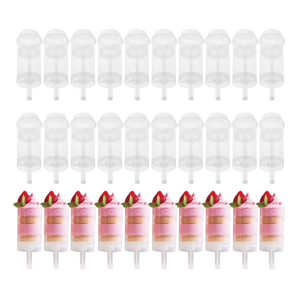 40Pcs Food Pusher Round Shaped Push-Pops Cake Cup with Lid Push Pops Containers Cakepop Plastic Container