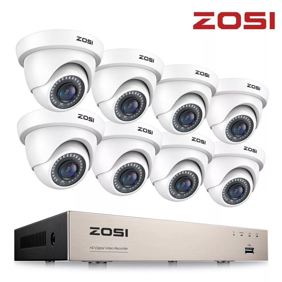 Zosi (White) 1080P Hd 8Ch Dvr Cctv Security Camera System White