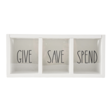 Wooden Give Save Spend Money Saving Box for Kids, Countertop Kid Piggy Bank Daily Cash, Wall-Mount Kids White