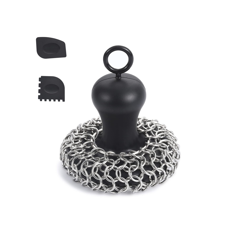 Spazzolone Per Cotta Di Maglia In Ghisa + Padella, Pulitore Per Padelle In Acciaio Inossidabile, Strumento Per Padelle Nero