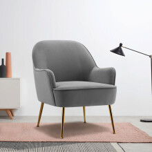 Contemporary Upholstered Grey Comfy Armchair with Gold-Plated Feet