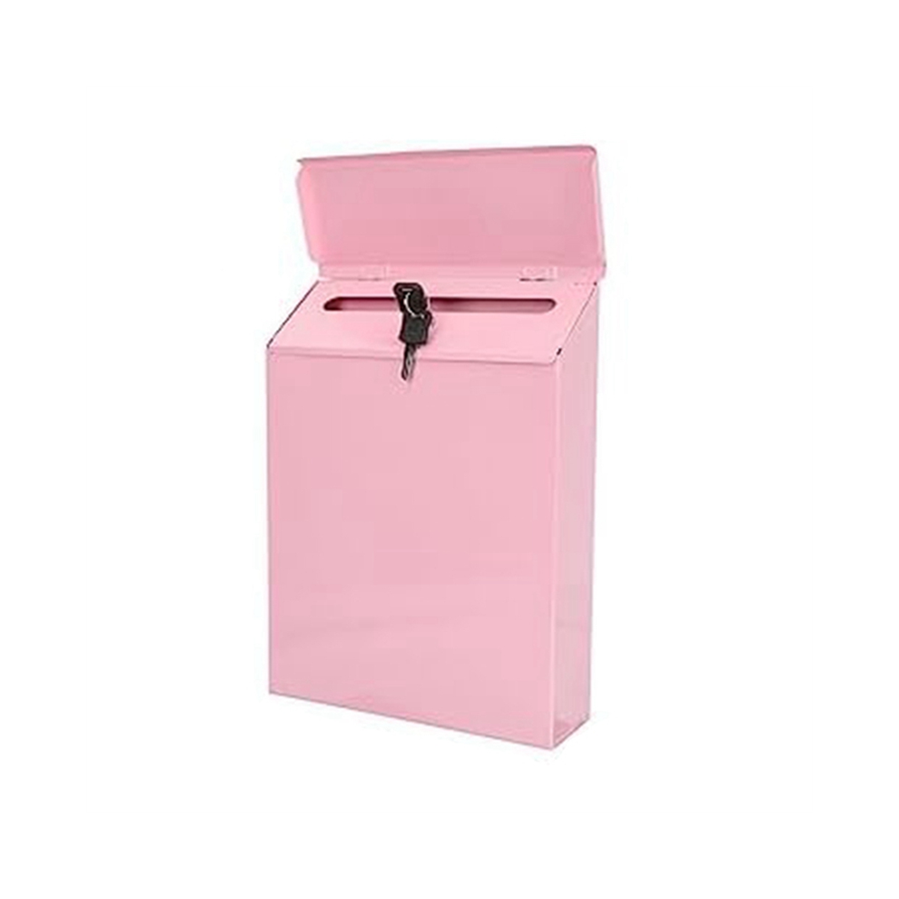 Wall-Mounted Mailbox Lockable Wall Collection Box Farmhouse With Key Suitable For Home Office Pink 4853480239073