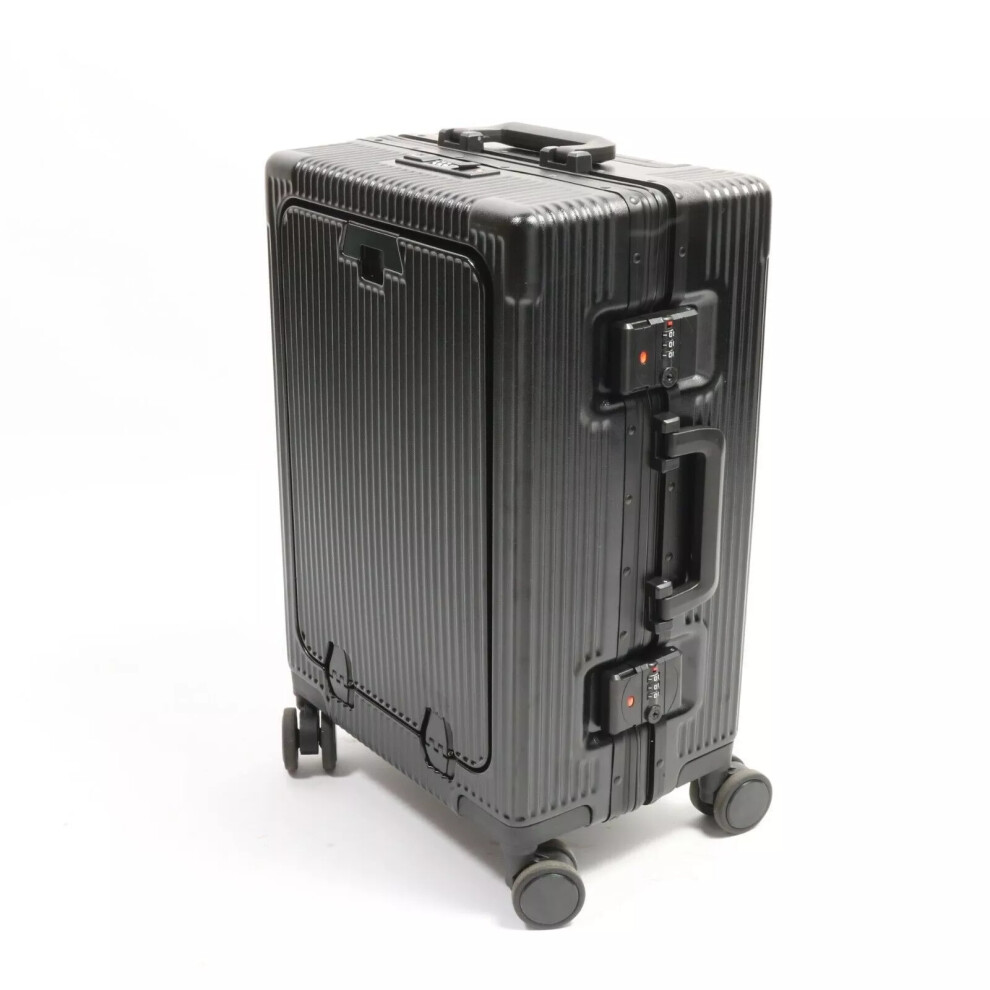 Aluminium Frame Suitcase 20" Laptop Compartment + Cup Holder - Black-image-OPC-PG76GC2-NEW