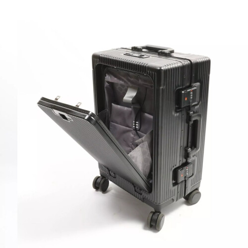 Aluminium Frame Suitcase 20" Laptop Compartment + Cup Holder - Black 2