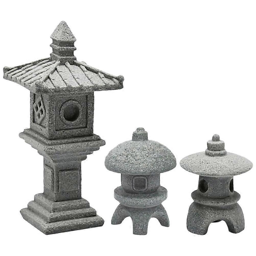 Kricely (As Show, One Size) 3Pcs Mini Pagoda Statue Garden Decoration Japanese Style Pagoda Lantern Bonsai Pot Ornament