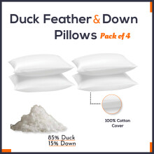 (Pack of 4) Duck Feather Pillows Pack of 2 & 4 Hotel Quality Firm Support Extra Filled Standard Size Pillows