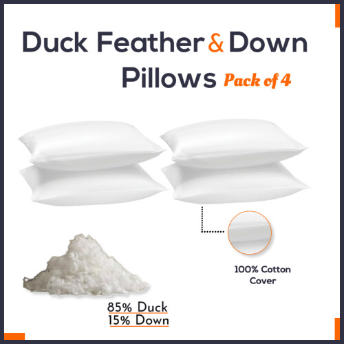 (Pack of 4) Duck Feather Pillows Pack of 2 & 4 Hotel Quality Firm Support Extra Filled Standard Size Pillows