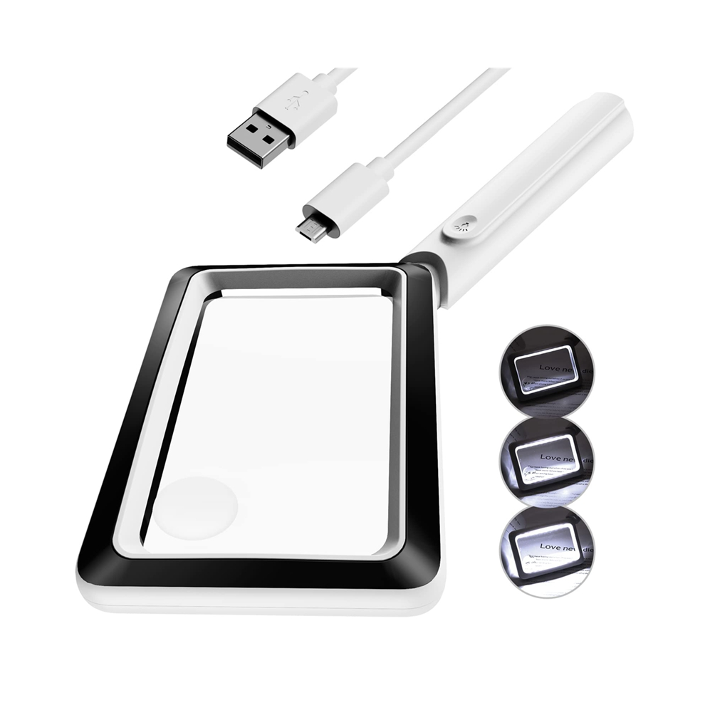 Kopinma Light 4X Rechargeable Magnifying Glass With 20Leds, Handheld Rectangular Page Ed Magnifier, 3 Brightness Modes