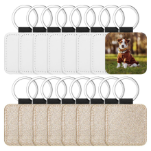 16 stuks sublimatie blanks sleutelhanger glitter PU leer warmteoverdracht sleutelhanger voor doe-het-zelf knutselen maken, vierkant