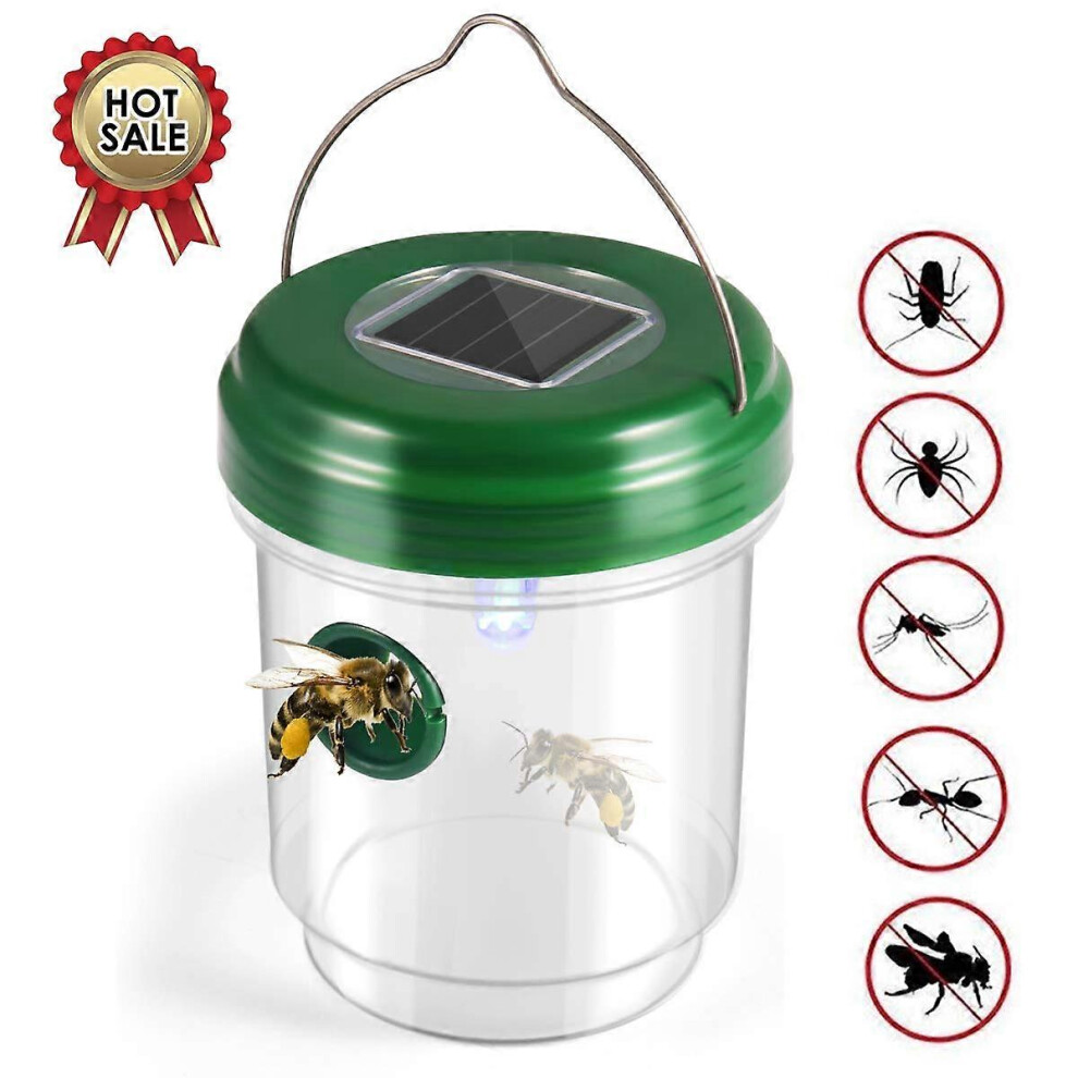 Outdoor Solar Powered Fly Trap with Ultraviolet LED Light Waterproof compatible with Trapping Bees, Yellow Jackets, Hornets, Bugs and MoreEffective an