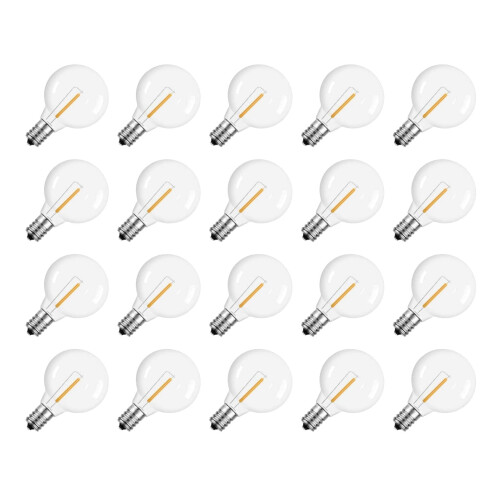 20 Pcs G40 LED Replacement Light Bulbs E12 Screw Base Shatterproof Globe for Solar String Lights Warm