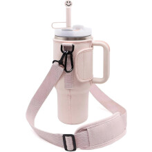 (40oz, Rose Quartz) Water Bottle Carrier Bag Compatible with Stanley 30/40oz Tumbler with Handle, Water Bottle Holder with Adjustable Shoulder Strap & Straw Cover for Hik