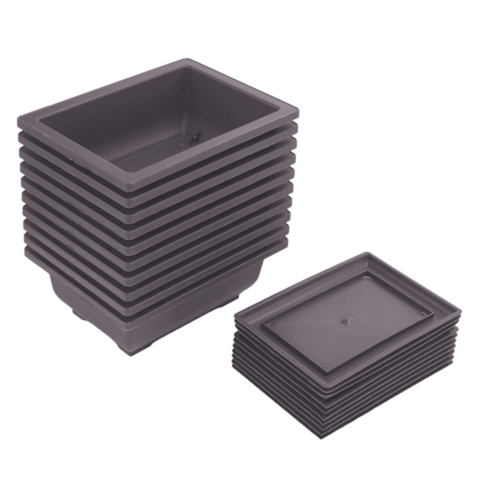 10 Packs Bonsai Training Pots with Tray Plastic Plants Growing Pot for Garden Yard Living Room Balcony 16.5X12cm
