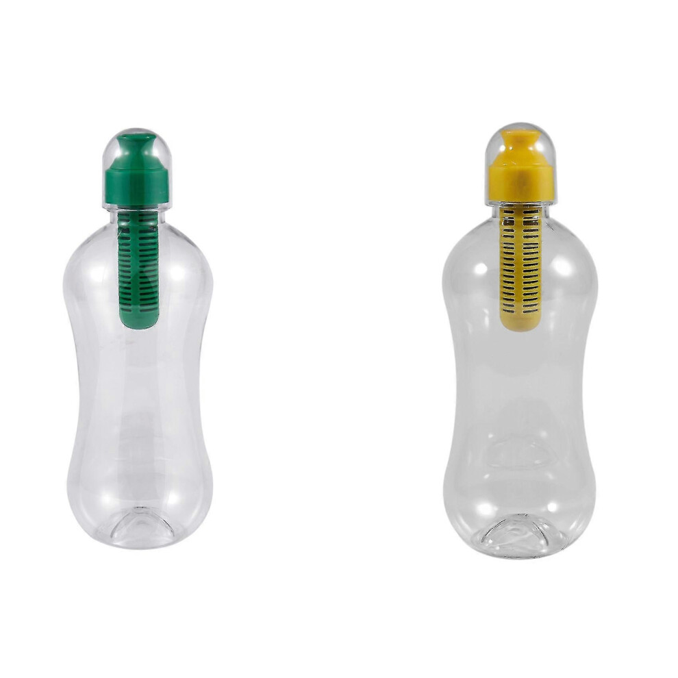 2 Pcs 550ml Outdoor Water Bobble Hydration Filter Bottle Filtered Drinking, Green & Yellow-image-OPC-PG76NTQ-NEW
