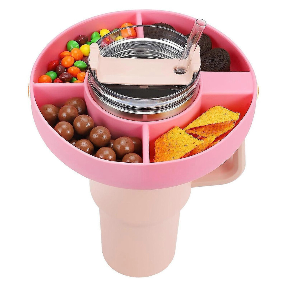 (pink) Snack Ring for Stanley Cup 40 oz with Handle, Reusable Snack Platters Snack Container for Stanley Cup Accessories, 4 Compartment Snack Tray