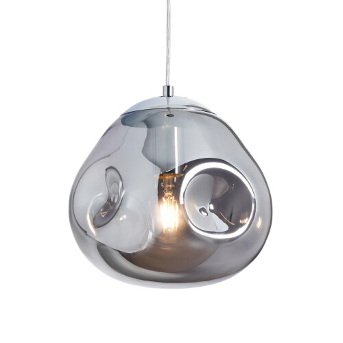 Litecraft Ceiling Pendant Smoked Dimpled Glass 1 Light - Chrome