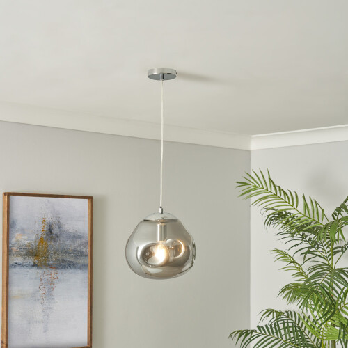 Litecraft Ceiling Pendant Smoked Dimpled Glass 1 Light - Chrome 1