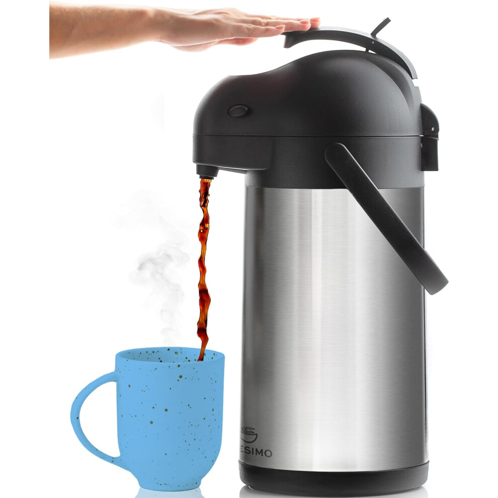 (2.2L Airpot) Thermal Coffee Carafe 2.2L - Coffee Airpot Keeps Coffee Hot for 12 Hrs & Cold for 36 Hrs- Stainless Steel Hot Drink Dispenser