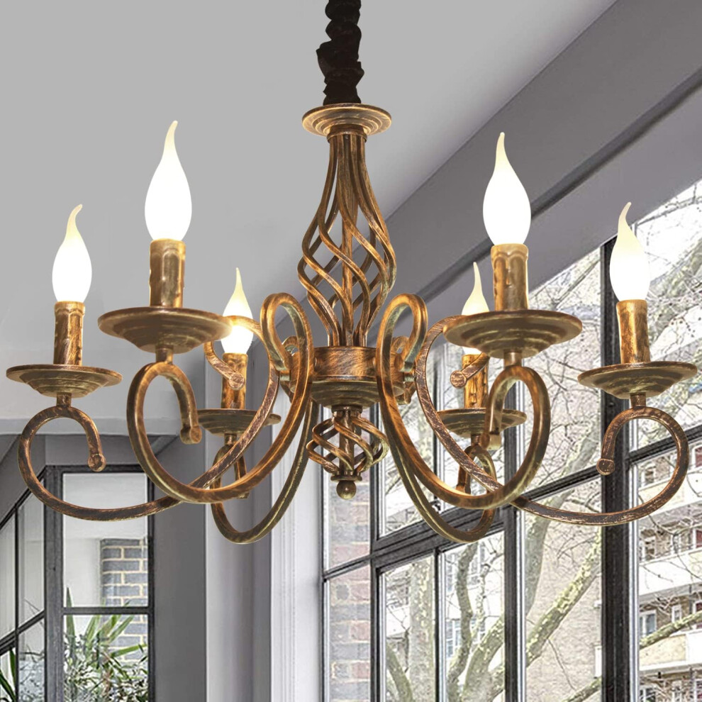 (Bronze, 6 Lights) Rustic Vintage Chandelier, Antique Bronze Pendant Chandelier in Metal