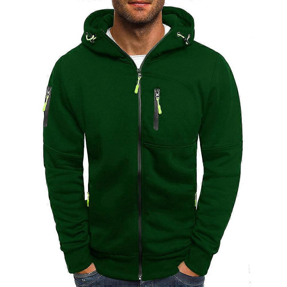 (S, Dark green) Men&#39;s Jackets Sports Fitness Casual Arm Zipper Cardigan Hooded Sweatshirt Coat-image-OPC-PG76QNW-NEW