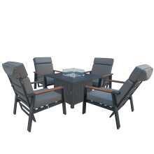 (4 Recliner) 4 Seater Aluminum Patio Firepit Table Dining Set