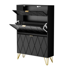 (Black) UEV Tilting Shoe Cabinet, Shoe Rack for 16 Pairs