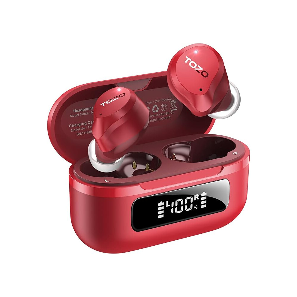 Tozo Hybrid Active Noise Cancelling Earbuds, 45Db Anc Wireless Earbuds, 6-Mic Enc For Clear Calls, Deep Bass, 59H Playtime, Ipx8 Waterproof Red 000542365278