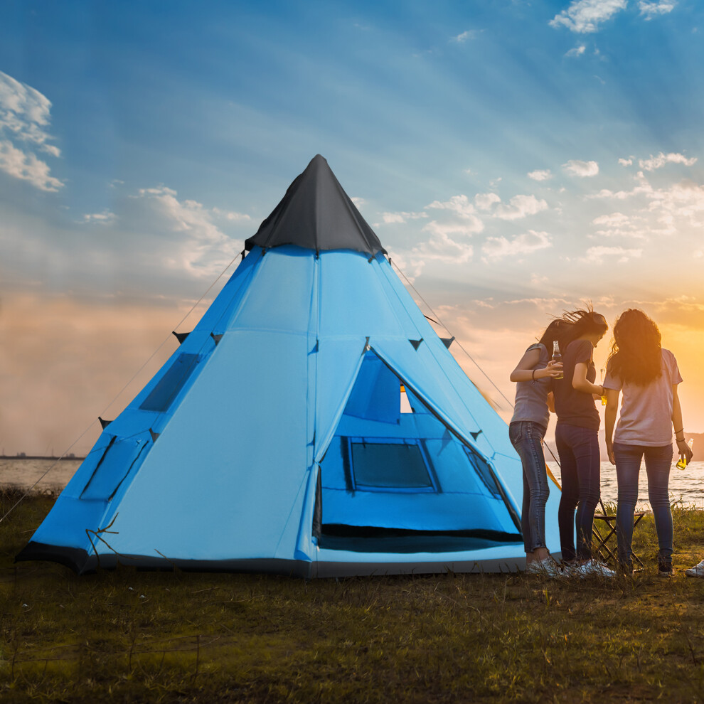 Outsunny 6-7 Person Large Family Party Camping Tent W/ Carrying Bag, Blue