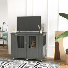 PawHut Grey Dog Crate End Table for Medium & Large Dogs, Indoor, Magnetic Door, Ventilated, Elevated Base - D02-074V82GY