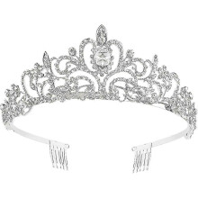 (As show, One size) Crystal Tiara Crown With Rhinestone Comb Crown Queen For Bridal Crown Wedding