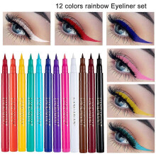 (As show, One size) 12pcs Matte Rainbow Colorful Liquid Eyeliner Set, 12 Colors Soft And Hyper Sharp Tip Brush Eyeliner, Waterproof High Pigmented Eyeliner Pen Set