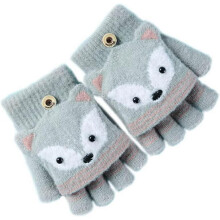 (grey) Children's Winter Flap Soft Wool Knit Mitten Warm Gloves (Green) 1 Pair (D-583-A)