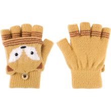 (yellow) Children's Winter Flap Soft Wool Knit Mitten Warm Gloves (Green) 1 Pair (D-583-A)