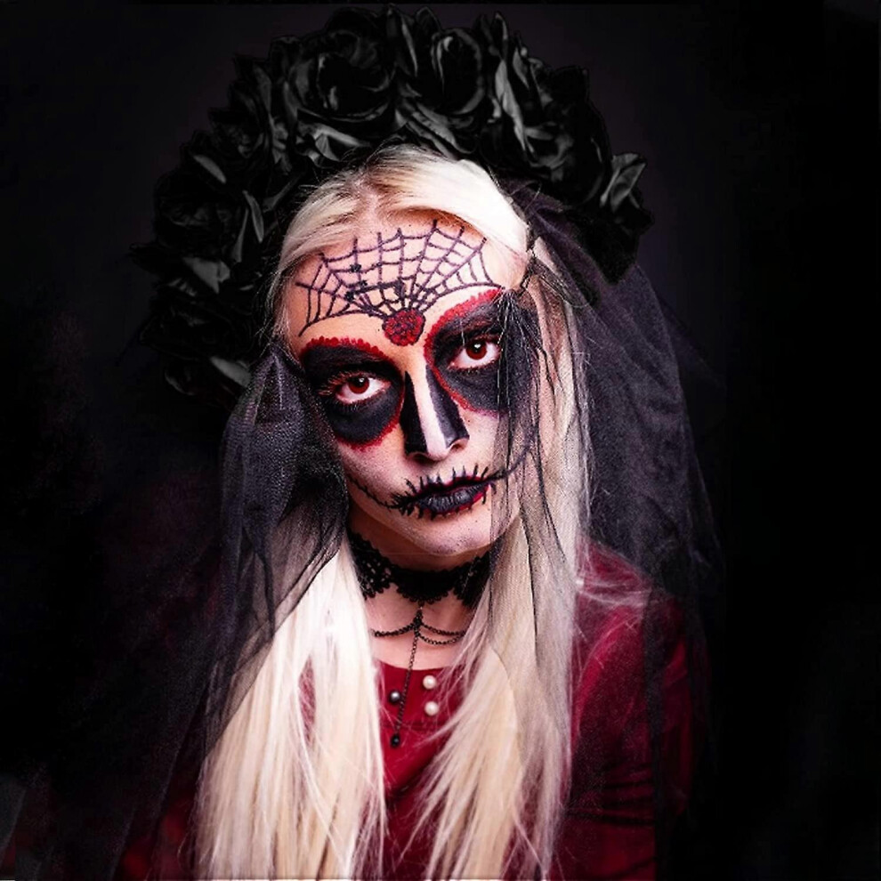 (Black) Halloween Party Photography Props Rose Flower Tiara (Black & Red) 1 Pieces (D-583-A) Black,Red
