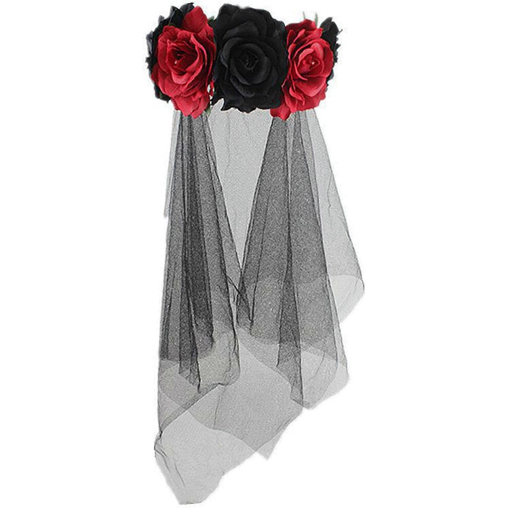 (Red Black) Halloween Party Photography Props Rose Flower Tiara (Black & Red) 1 Pieces (D-583-A) Black,Red