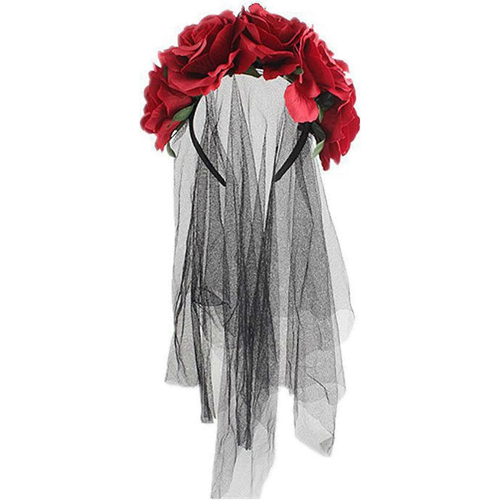 (Red) Halloween Party Photography Props Rose Flower Tiara (Black & Red) 1 Pieces (D-583-A) Black,Red