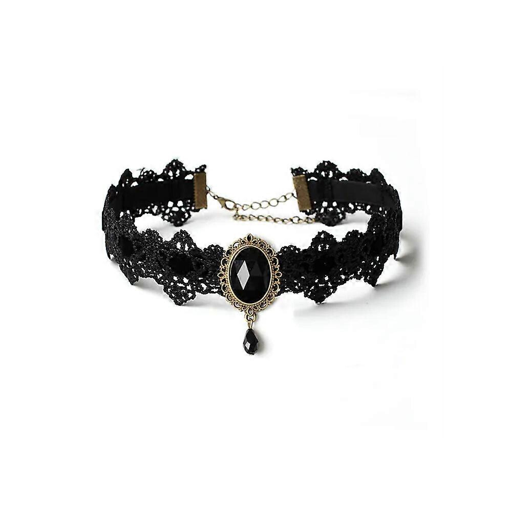 (Black) Halloween Party Handmade Crystal Lace Necklace (Red) 1 Pieces (D-583-A) Black,Red