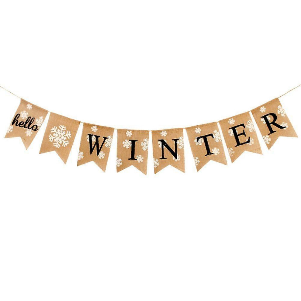 Kricely (As Show, One Size) Winter Theme Burlap Banner Delicate Snowflake Swallowtail Garland Letter Printing Bunting Flag Linen Party Supplies Decorations