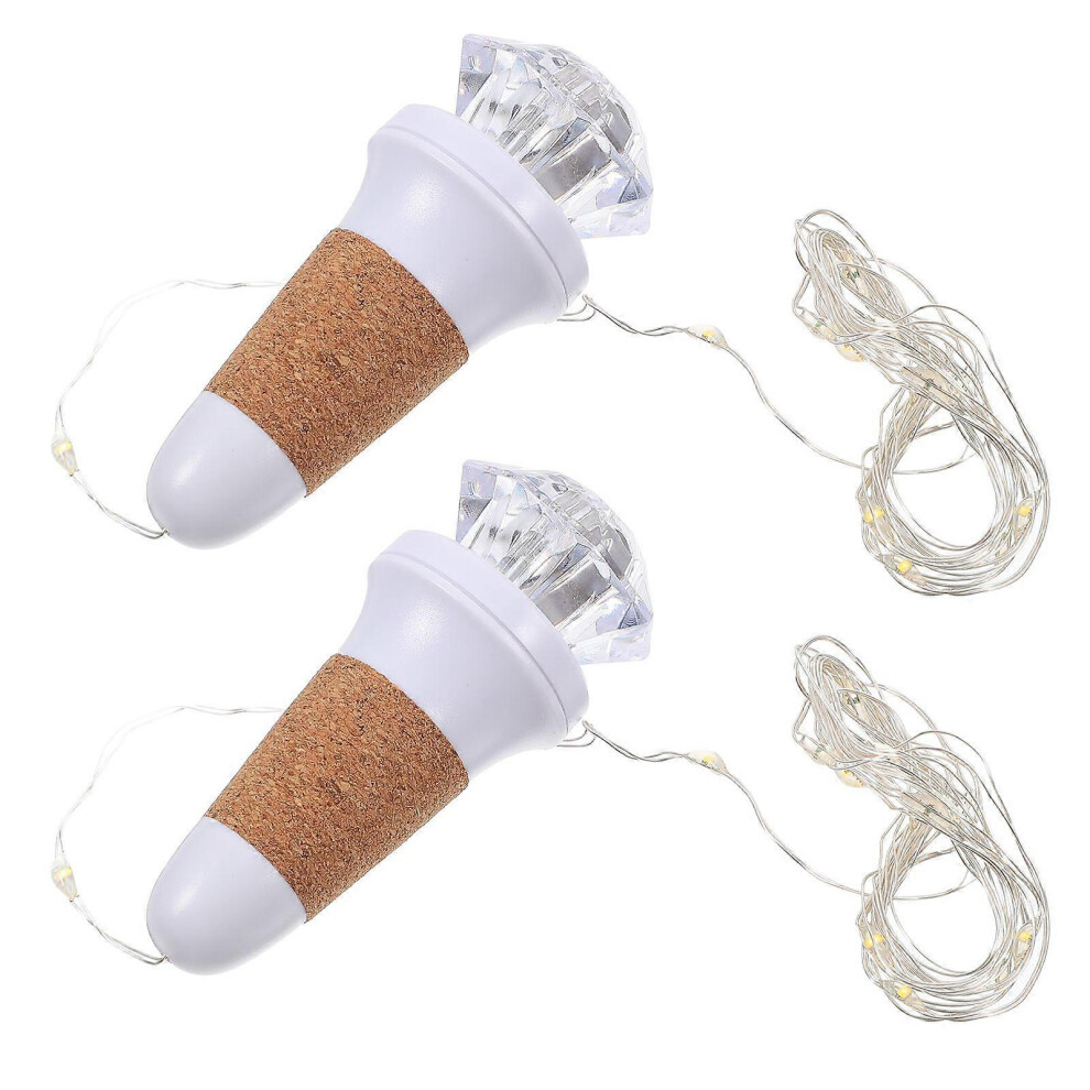Kricely (As Show, One Size) 2Pcs Usb Rechargeable Seven Color Flash Diamond Lamp String Bottle Cork Lamp