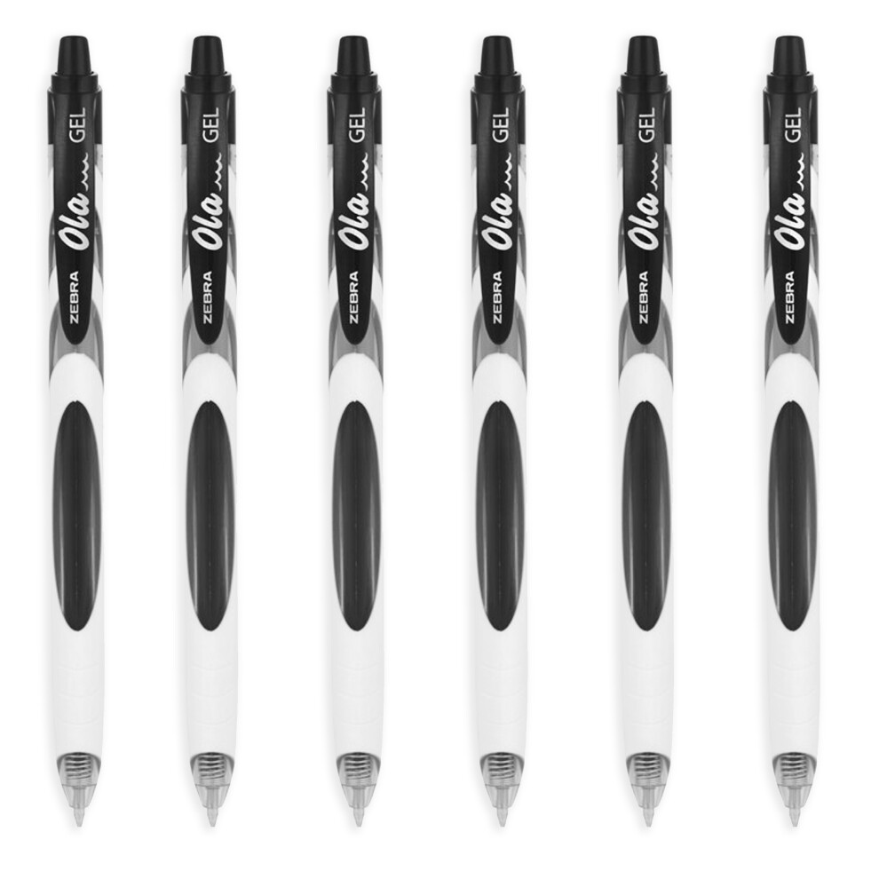 Zebra Ola Gel Retractable Gel Pen - White Barrel - Black Ink - 6 Pack