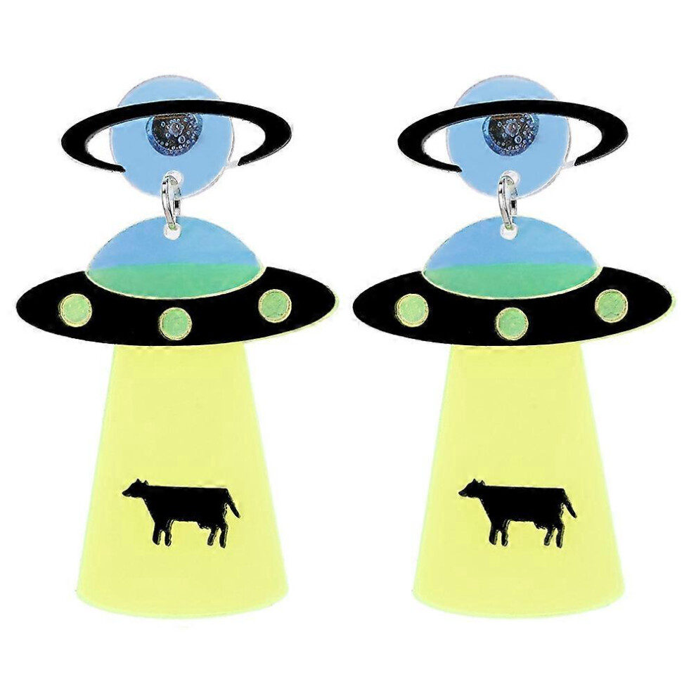 Kricely (As Show, One Size) 2Pcs Funny Alien Spaceship Earrings Exaggerated Danglers Elegant Ear Drops Ear Jewelry Supplies For Girls Women (Light Green)