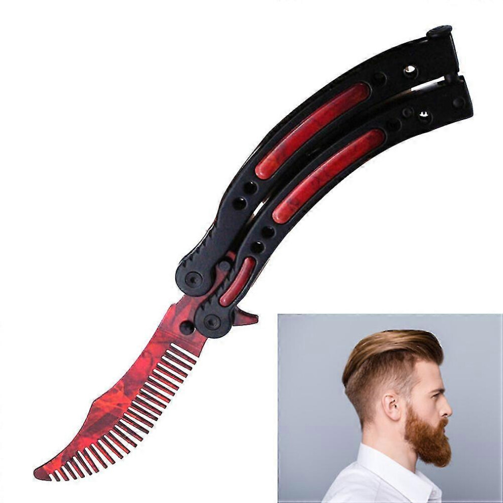 (red) Butterfly Combs Stainless Steel Folding Training Practice Combs Hair Styling Tools For Sport Outdoor Use